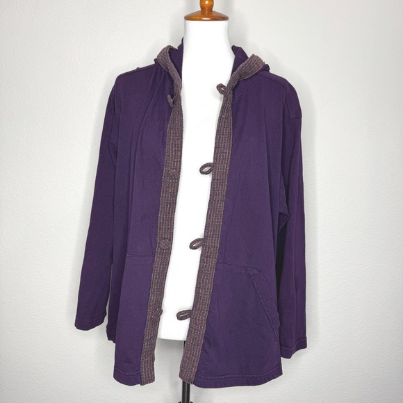 COVER CHARGE Cotton Knit Hooded Jacket SMALL Dk Purple USA Relaxed Fit Casual - Picture 2 of 9